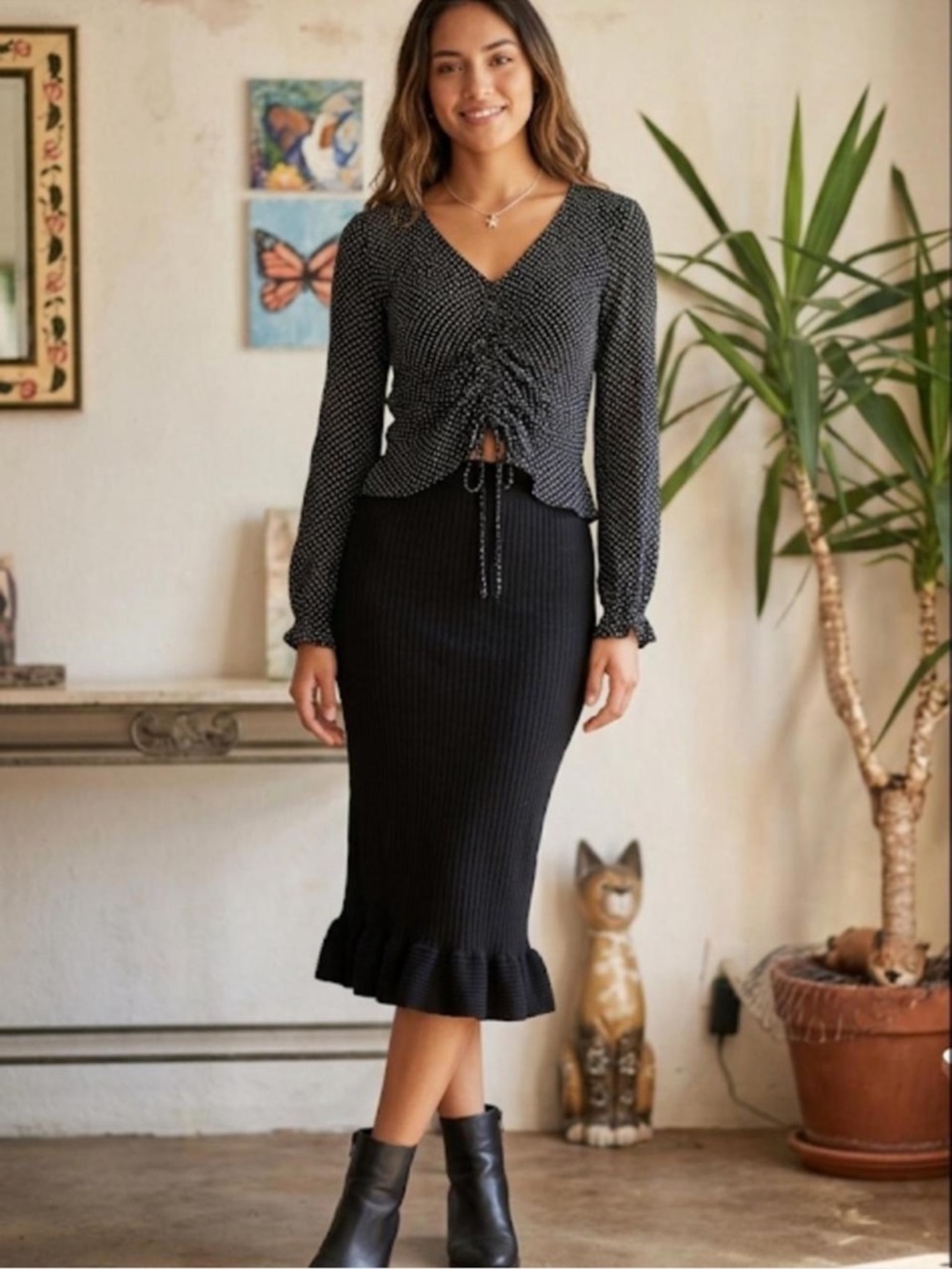 Black Ribbed Knit Maxi Skirt